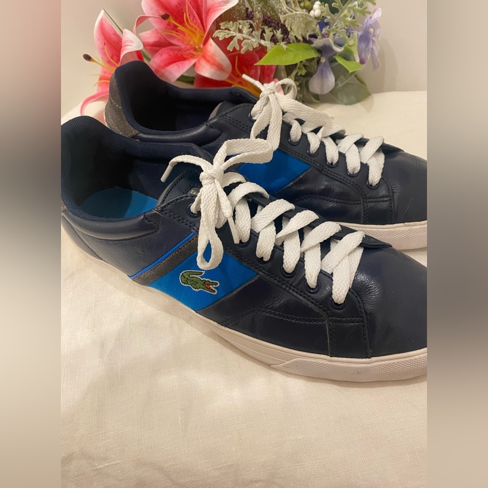 Lacoste Men's Dark Blue and White Sneakers